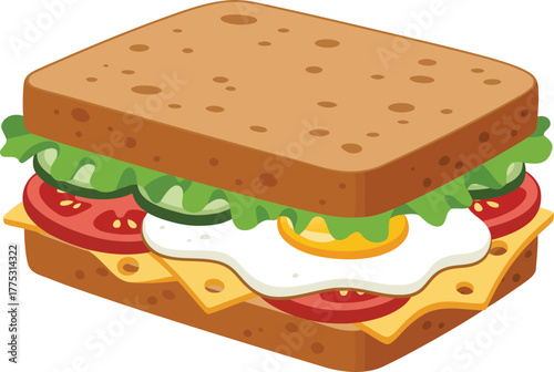 Gourmet breakfast sandwich with fried egg fresh lettuce tomato vector