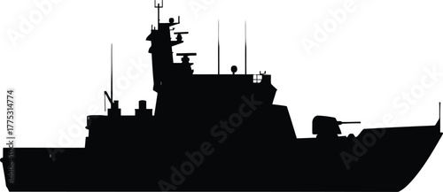 Silhouette military patrol boat warship naval vessel vector illustration vector
