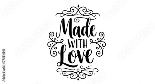 Elegant "Made With Love" design perfect for handcrafted products, bakery goods, and gifts, conveying heartfelt warmth and care with a charming, vintage-inspired aesthetic