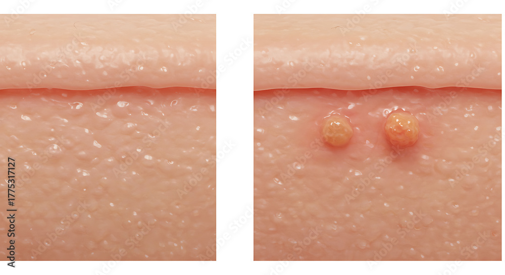 Fototapeta premium Skin with and without warts, close-up view dermatology medical h