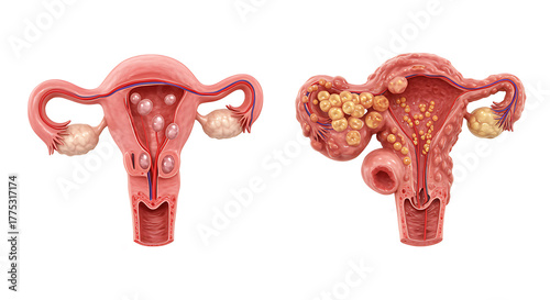 Polycystic Ovary Syndrome PCOS vs Normal Anatomy ovaries uterus