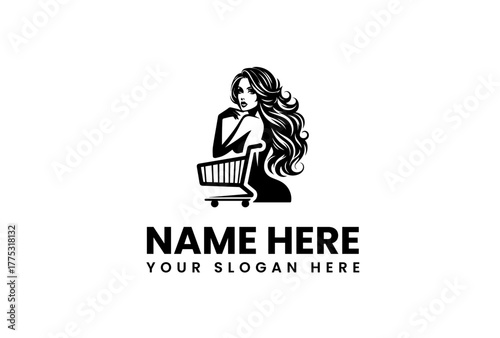 Woman with Shopping Cart Logo for Online Retail and Fashion Brands