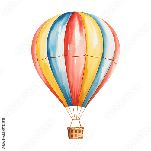 Watercolor hot air balloon isolated on transparent background