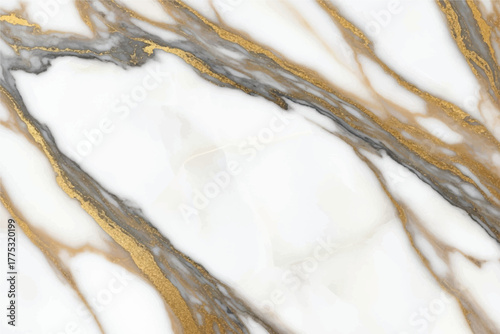 Luxurious white marble texture with veins of gold and gray, creating an elegant and sophisticated abstract pattern, ideal for design backgrounds Vector