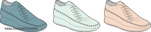 Three casual moccasin-style shoes, vibrantly illustrated in distinct soft pastel shades of teal, light green, and peach, emphasizing comfort and versatile everyday fashion