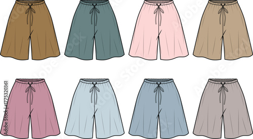 Culottes Fashion Illustration Diverse Color Palette for Clothing Design and Apparel Projects