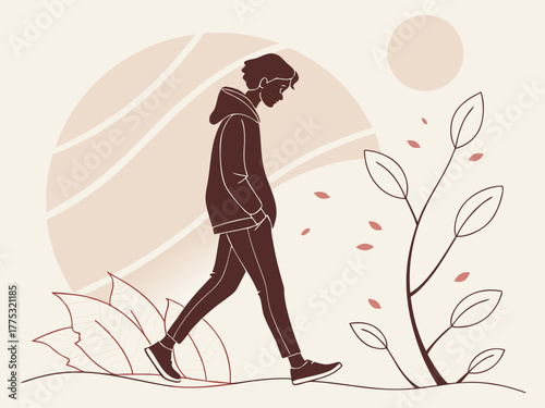 Conceptual Vector Illustration of Person Rejoining Fragmented Shapes Symbolizing Healing and Recovery