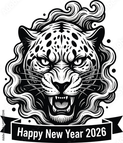  Happy New Year 2026 Leopard T‑Shirt Design