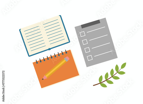 Notebooks, notepads, memo pads, planners, and organizers for taking notes and jotting isolated on a white background, featuring decorative design elements and a colorful flat‑style vector