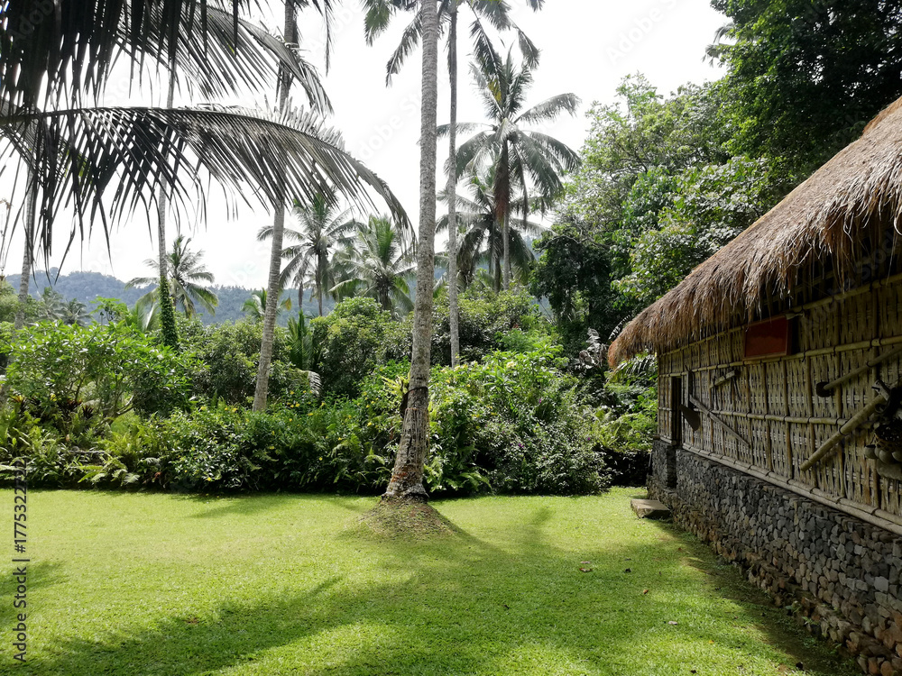 Fototapeta premium Traditional Balinese house architecture, with wooden and bamboos materials