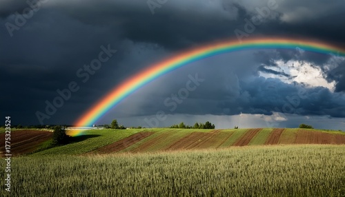 Rainbow On Stormy Dark Sky Background