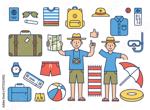 A tourist creation set or DIY kit featuring a collection of cartoon character body parts and faces in various emotions and skin tones, isolated on a white background, with vector illustrations from