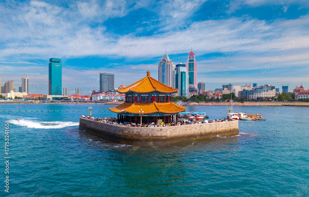 Obraz premium Aerial view of Zhanqiao Scenic Area in Qingdao, China