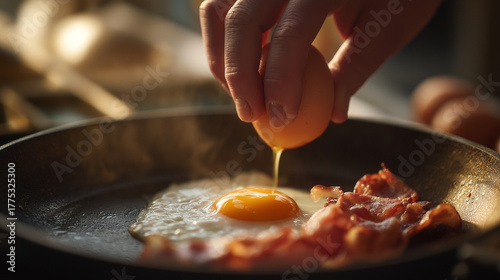 Hand cracking egg into pan