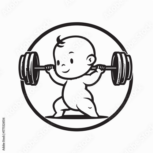 Cute Baby Lifting Weights Vector isolated on white background