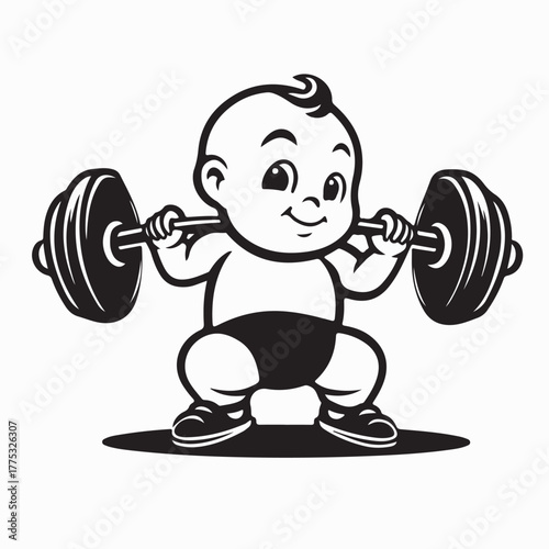 Cute Baby Lifting Weights Vector isolated on white background