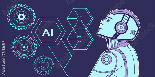 Neon light blue AI portal design set, futuristic HUD frames for digital interface, dark technology background vector.