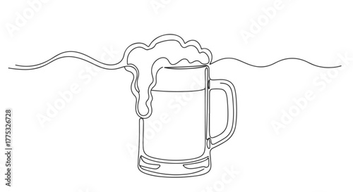 One Line Continuous Drawing A Mug of Beer with Foam Illustration