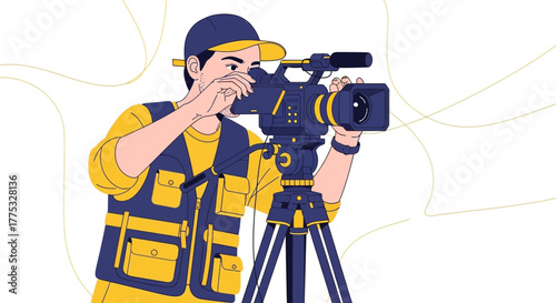 Professional Videographer Using Modern Camera Equipment Capturing Cinematic Footage Professionally