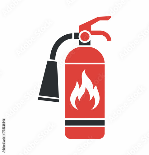 Red and black fire extinguisher graphic, representing fire safety and emergency equipment for industrial and home use