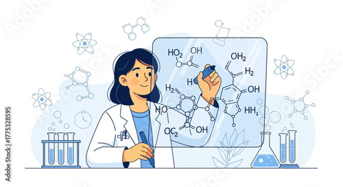 Scientist Illustrating Chemical Structures and Formulating Scientific Discoveries Artfully