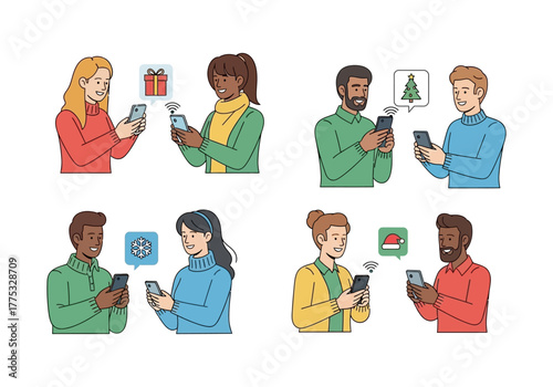People Connecting Online During Holidays with Smartphones.
