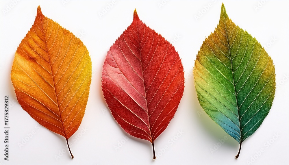 Fototapeta premium Beautiful Gradient Colors Of Leaves In Autumn Isolated On White Background