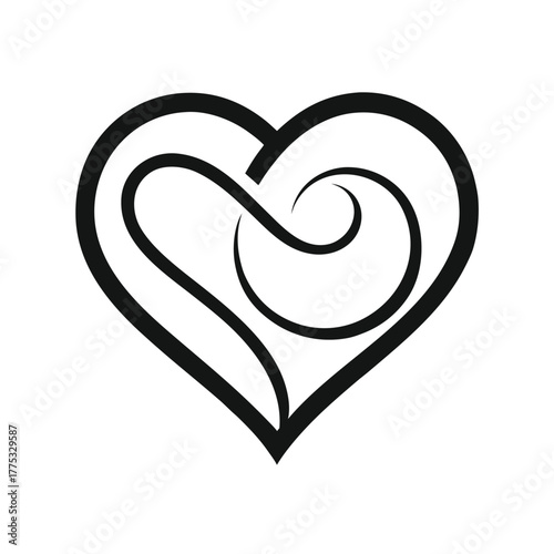 Black Heart Shape with Infinity Swirl Inside on White Background Keywords: heart, infinity