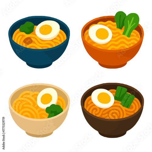 Vector Illustration of 4 Noodles in a Bowl