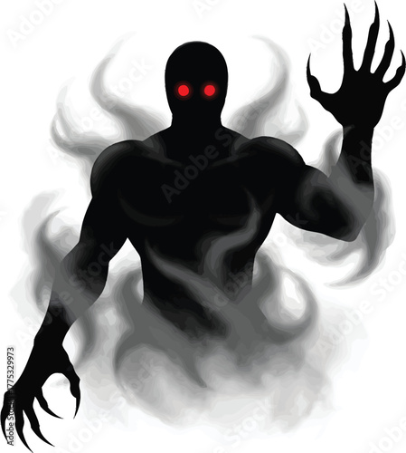 Shadow monster illustration dark figure with red eyes and smoke effect eps silhouette