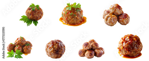 Sets of meatball meal isolated.