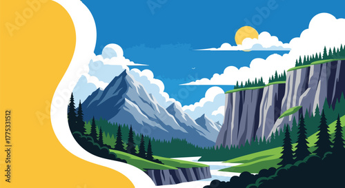 Serene Mountain Landscape Illustration Fresh Air and Natural Beauty