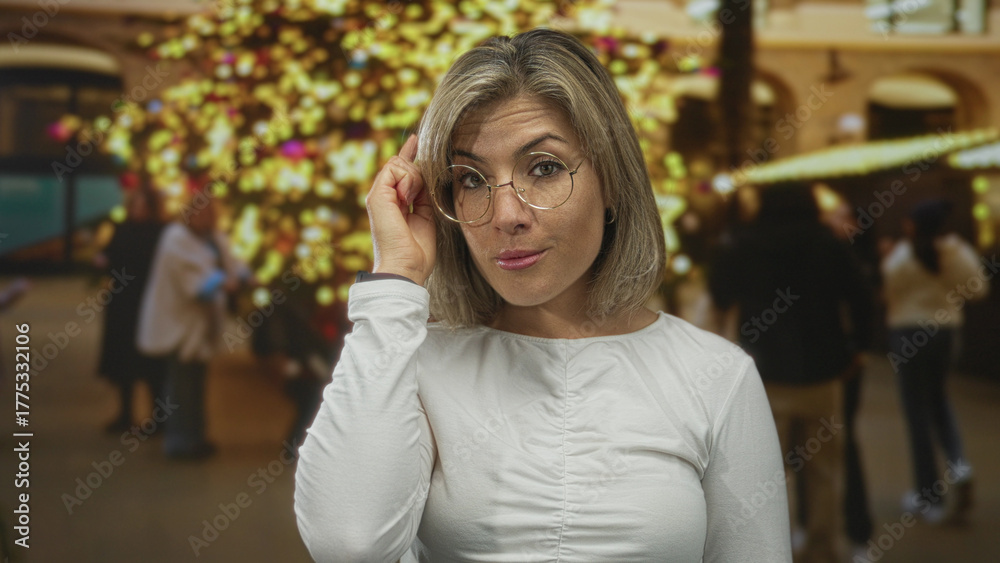 custom made wallpaper toronto digitalYoung blonde woman pointing finger to temple in building; insight inspiration thoughtful contemplation.