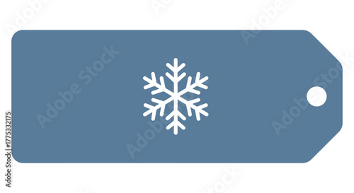 A blue tag with a white snowflake symbol, indicating cold weather or winter.