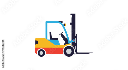 A colorful illustration of a forklift, a vehicle used for lifting and moving heavy objects.