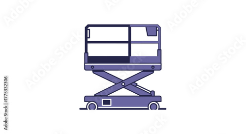 A simple vector illustration of a purple mobile scissor lift platform against a plain white background.
