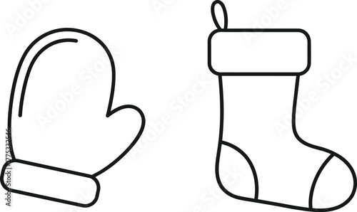 Mitten and stocking icon set, winter holiday design