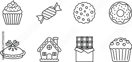 Sweet treats and dessert collection, cupcake and candy set