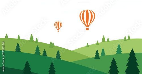 Scenic Landscape with Hot Air Balloons A Vector Illustration for Nature and Travel