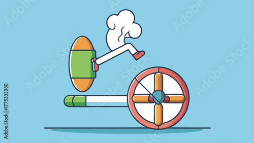 Chef kicking a broken cigarette with a cart