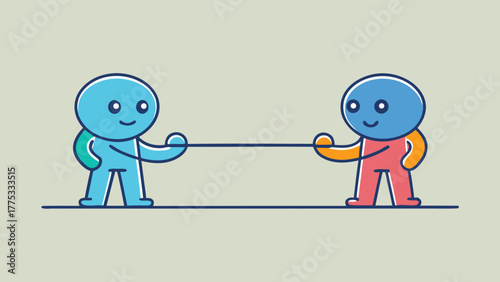 Two cartoon characters pulling on a rope in tug of war