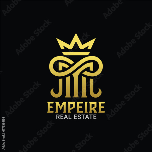 Elegant golden real estate logo with crown, perfect for branding luxury properties and high-end developments, conveying trust, quality, and prestige