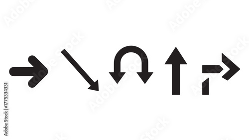 Collection of black arrow icons in various directions on transparent background silhouette