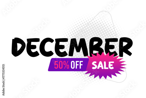 December sale label 50 percent discount vector illustration, for wobler, online promo, or web promo sale