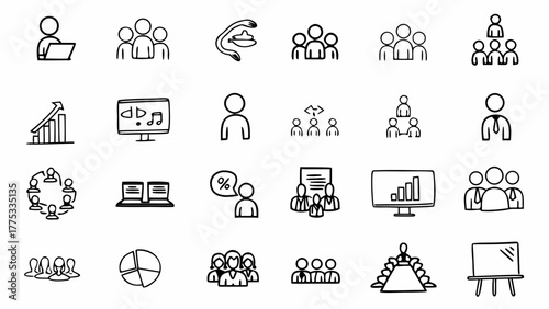 Black silhouette vector icon set including religious symbols, different professions, and business signs for web design and media illustration