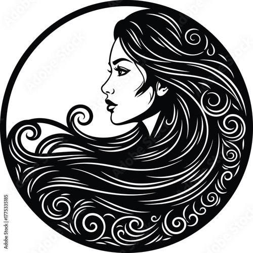 Woman with long hair vector art beautiful girl profile silhouette design eps