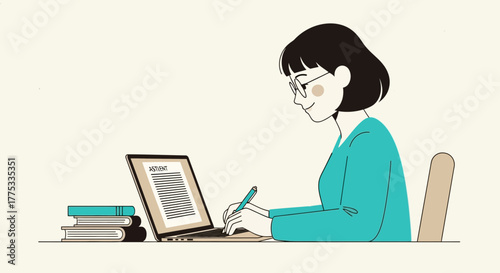 Woman Working Diligently on a Laptop, Focused on Analysis or Creative Writing Projects