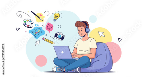 Young Creative Professional Working Digitally Enjoying Artistic Endeavors And Online Connection