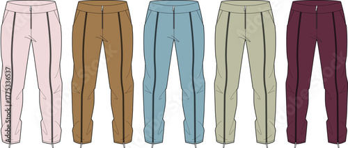 A collection of comfortable and versatile athletic track pants in various shades, perfect for active lifestyles and relaxed everyday wear, designed for style and ease