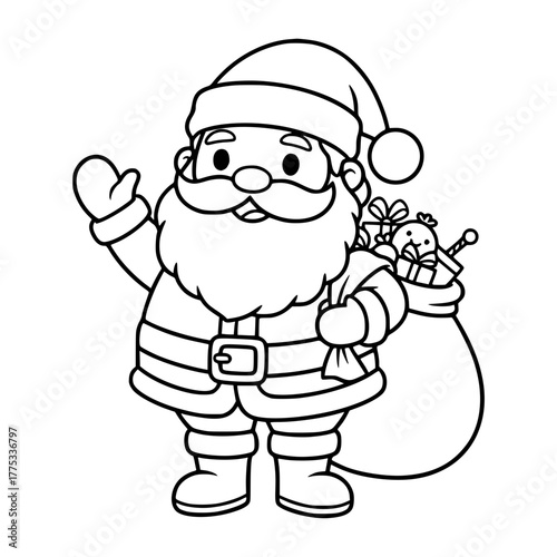 Santa claus carrying gift bag outline
